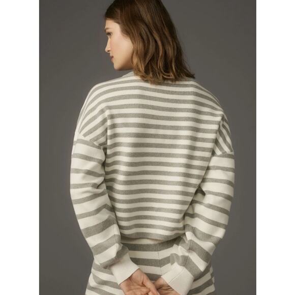 XL Anthropologie Daily Practice Grey White Striped Cropped Pullover Sweater Cozy - Picture 5 of 7